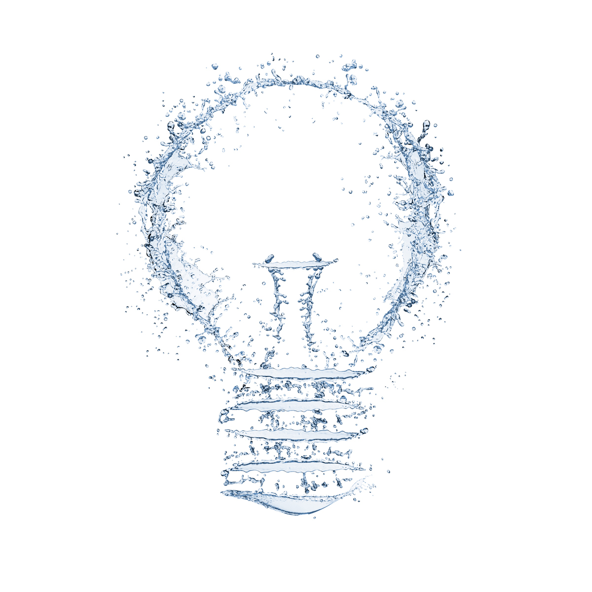 Light bulb made from splashing water isolated on white background